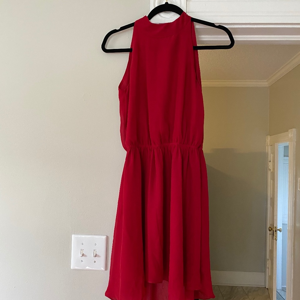 Mini Backless Red High Neck Dress